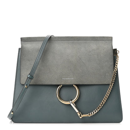 Chloe Suede Calfskin Medium Faye Shoulder Bag Cloudy Blue 1 of 10