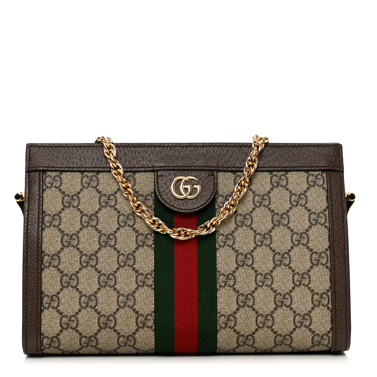 GG Supreme Monogram Web Small Ophidia Chain Shoulder Bag Brown