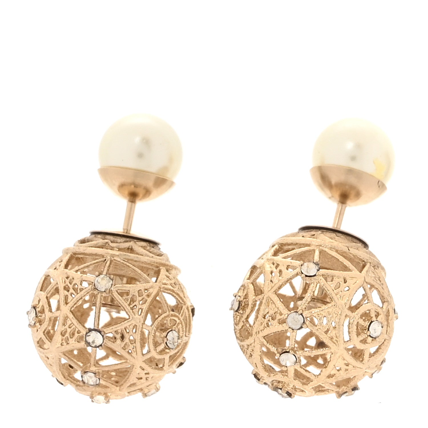 Christian Dior Crystal Cannage Mise En Dior Tribal Earrings Gold 1 of 5