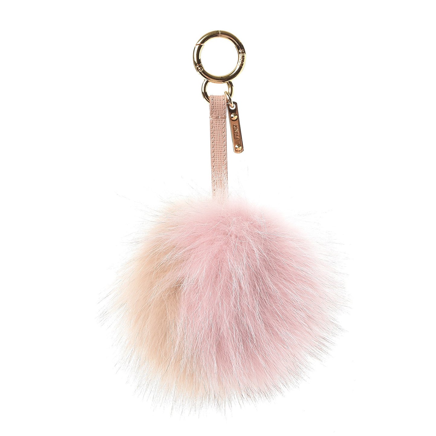 Fox Fur Vitello Elite Bi-Color Pom Pom Bag Charm Rosa Cammello Cipria