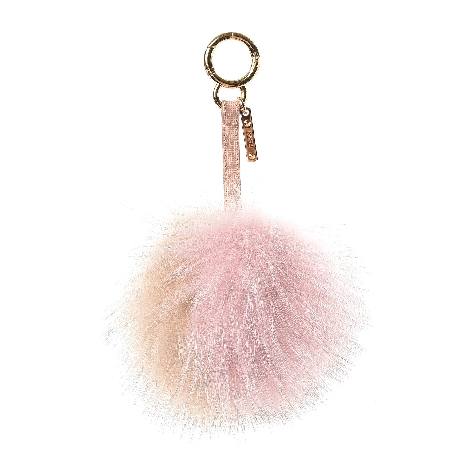 Fendi Fox Fur Vitello Elite Bi-Color Pom Pom Bag Charm Rosa Cammello Cipria 1 of 4