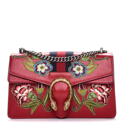 Gucci Calfskin Web Floral Embroidered Small Dionysus Shoulder Bag Hibiscus Red 1 of 7