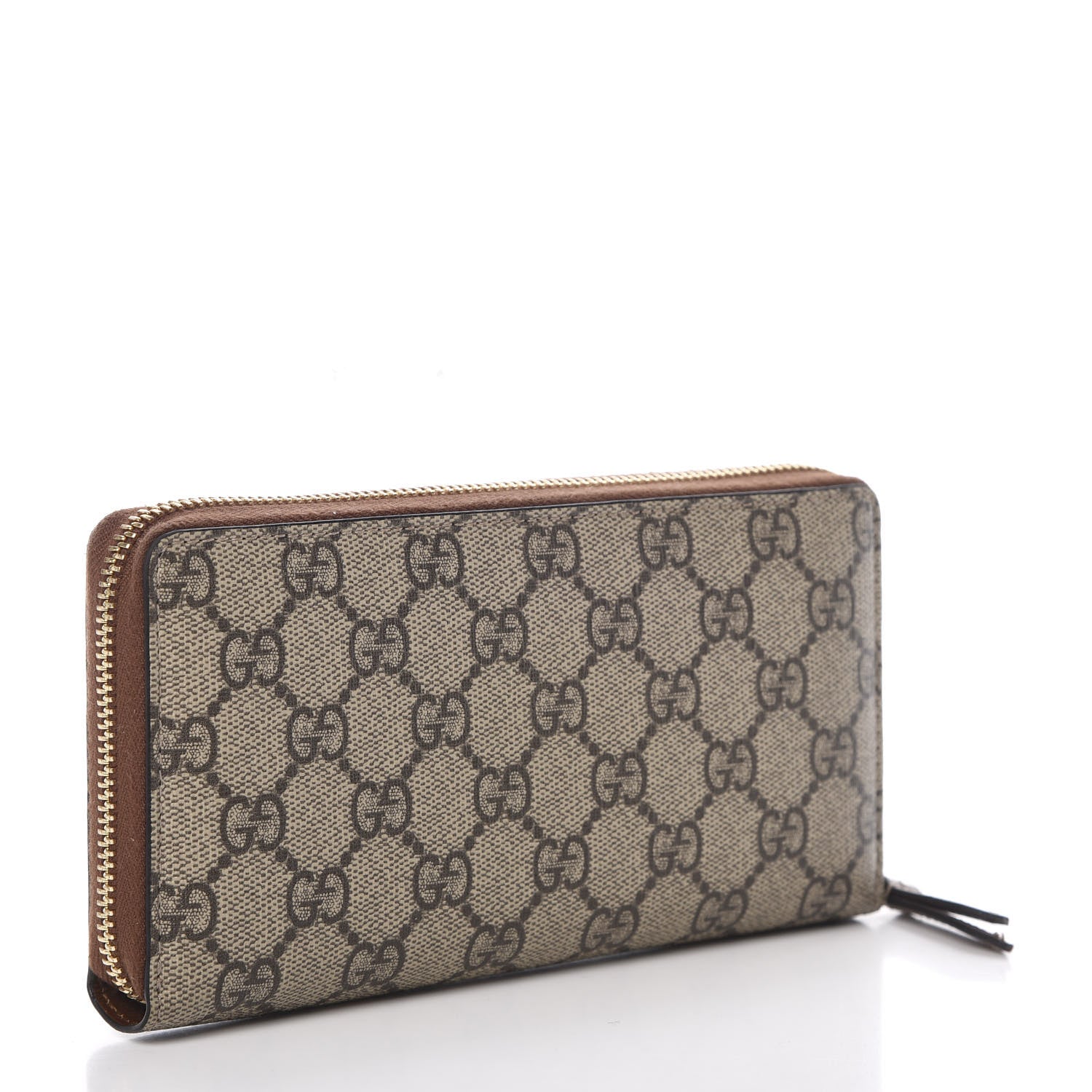 Gucci GG Supreme Monogram Cuoio Toscano Zip Around Wallet Beige Ebony Cuir 2 of 9