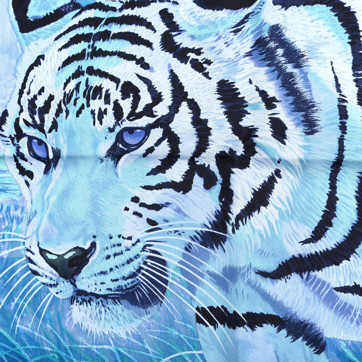 Hermes Silk Tigre Du Bengale Scarf 90 Bleu Dur Ciel Turquoise Bleu 3 of 4