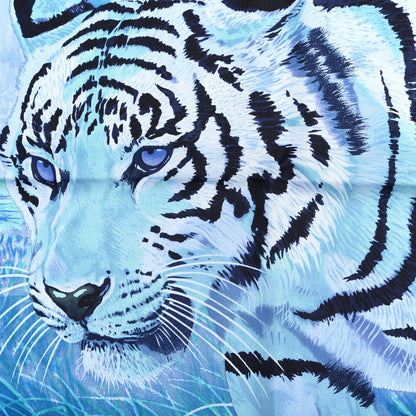 Hermes Silk Tigre Du Bengale Scarf 90 Bleu Dur Ciel Turquoise Bleu 3 of 4
