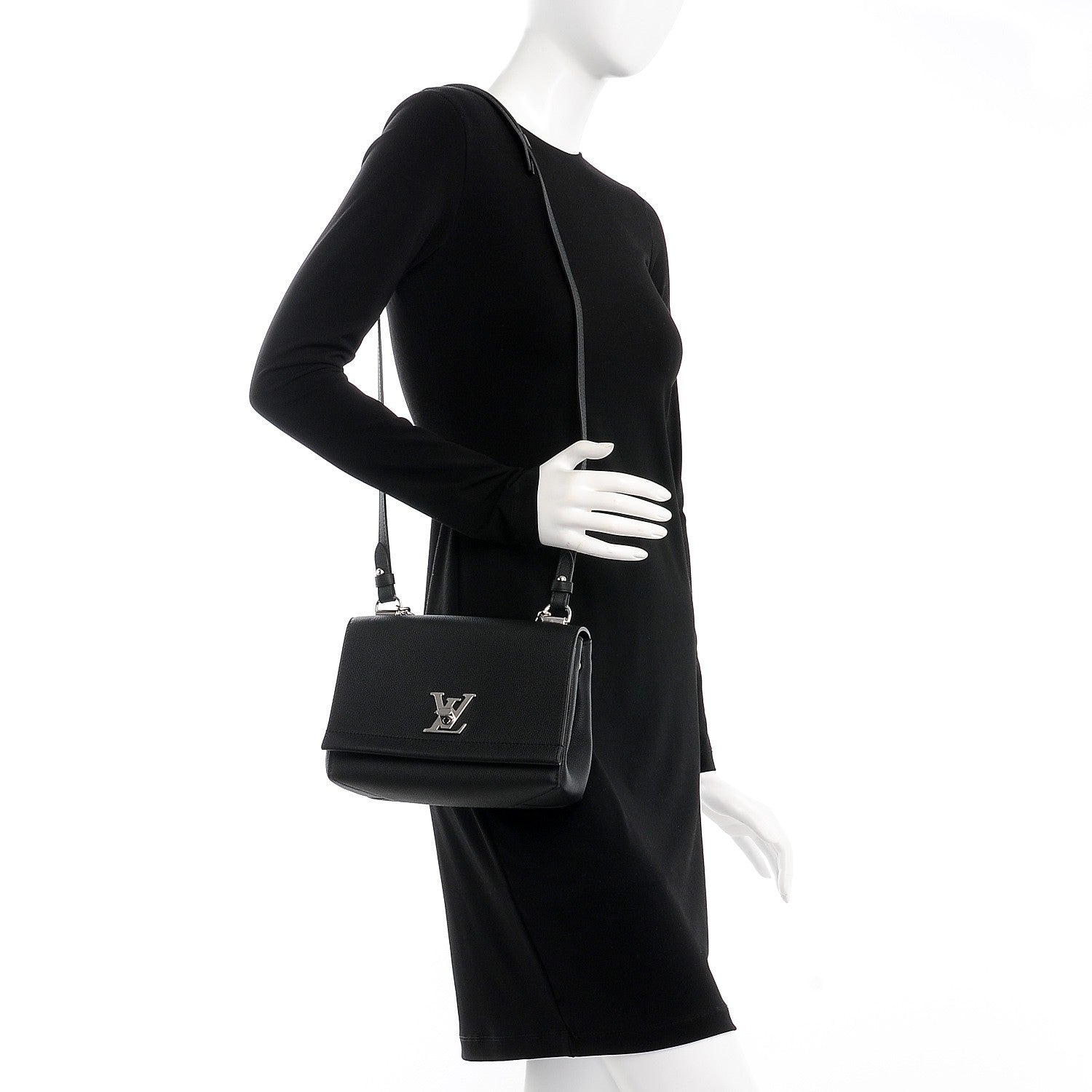 Louis Vuitton Calfskin Lockme II Chain Bag BB Black 2 of 8