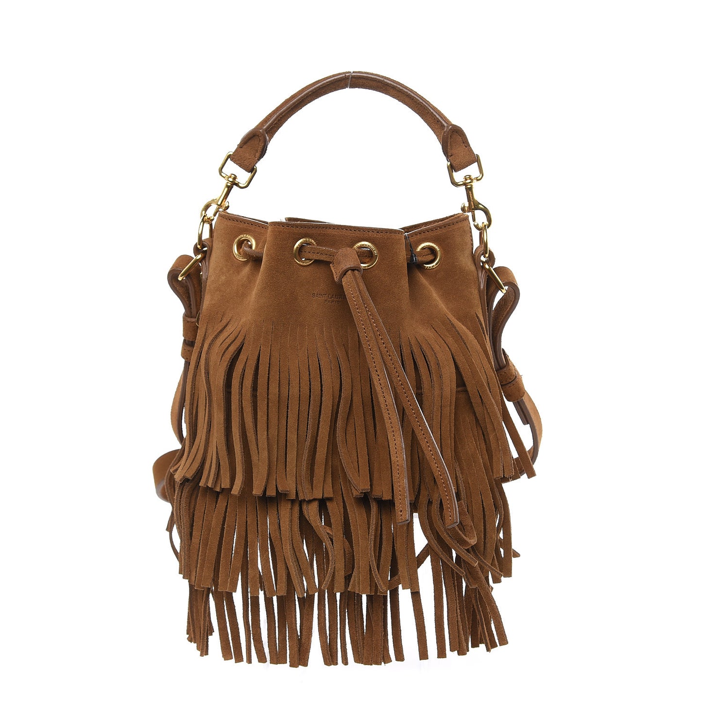 Suede Calfskin Small Emmanuelle Fringe Bucket Bag Light Ocre