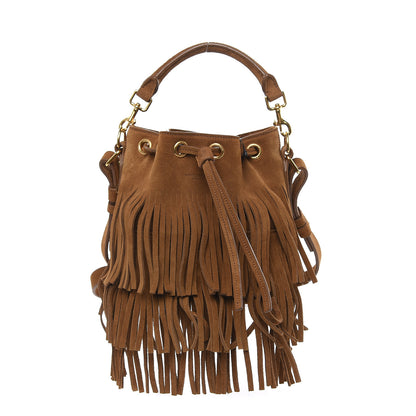 Saint Laurent Suede Calfskin Small Emmanuelle Fringe Bucket Bag Light Ocre 1 of 9