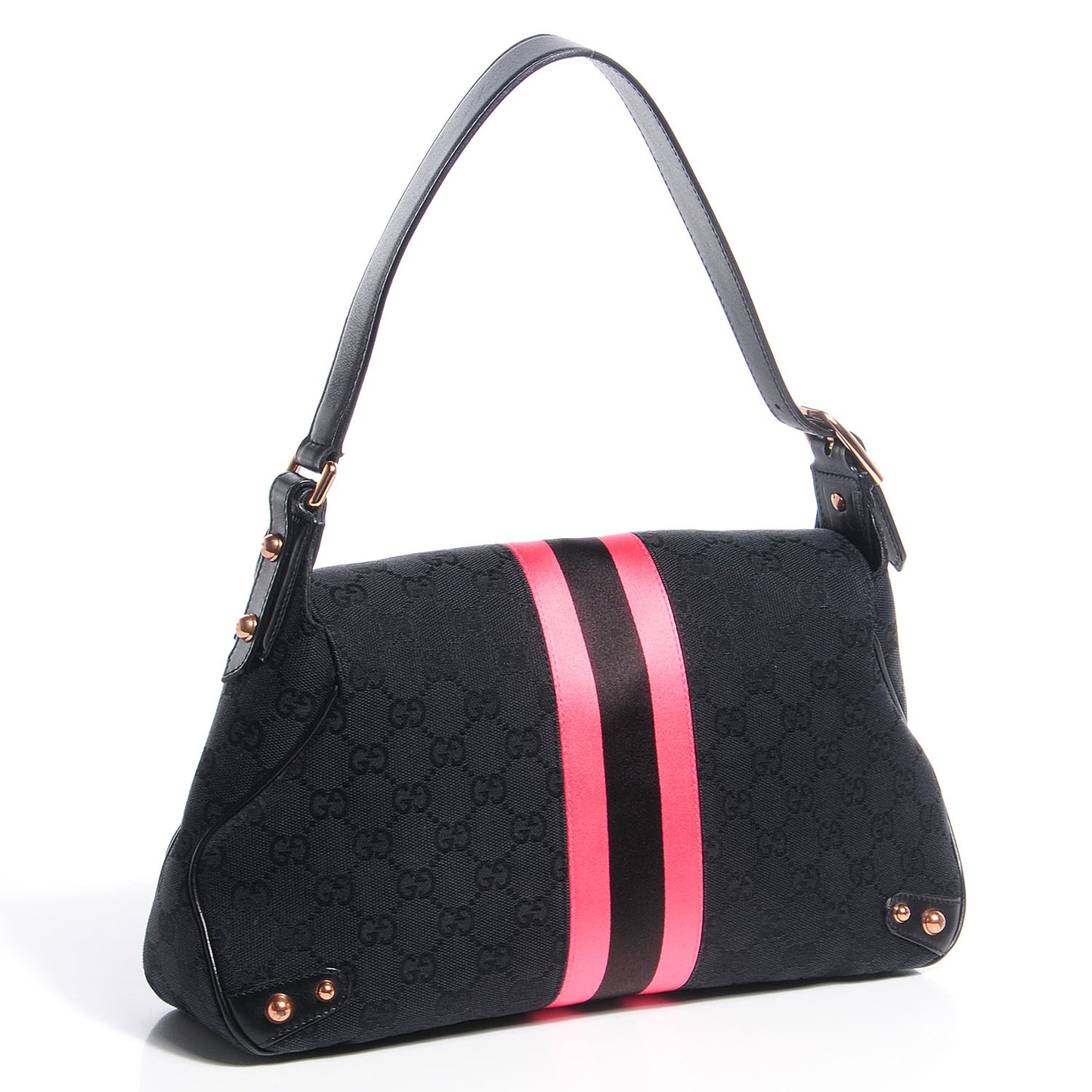 Monogram Horsebit Web Flap Bag Black Pink