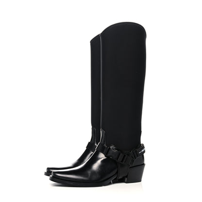 Prada Spazzolato Rois Neoprene 50mm Western Tall Boots 37 Black 3 of 12