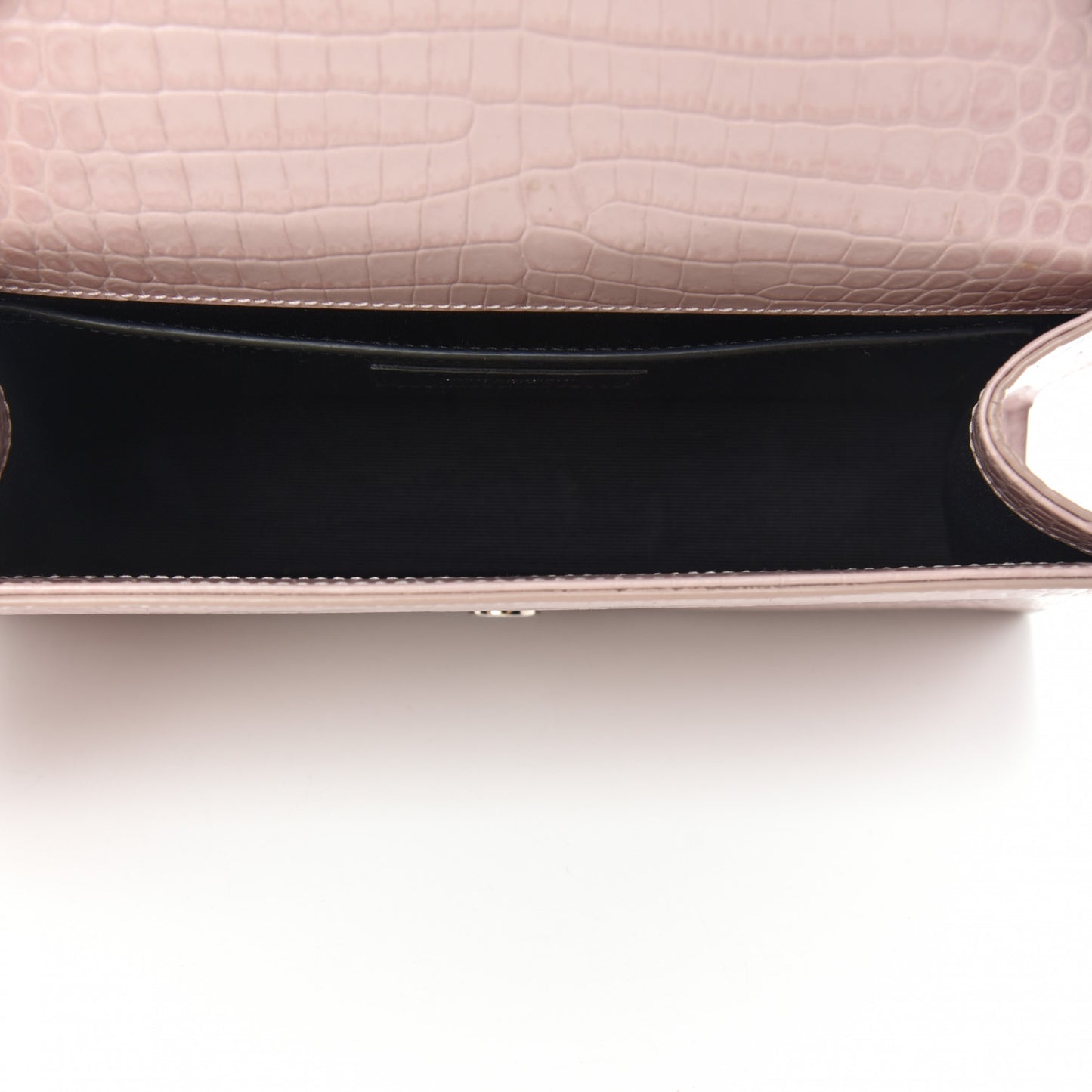 Calfskin Crocodile Embossed Medium Classic Monogram Kate Tassel Satchel Powder Pink