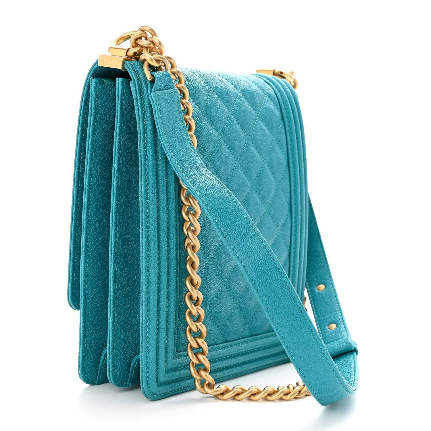Chanel Caviar Quilted North South Boy Flap Turquoise 3 of 10