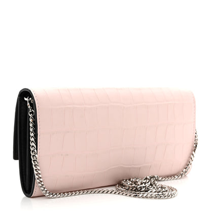 Alexander McQueen Calfskin Crocodile Embossed Skull Wallet on Chain Baby Pink 3 of 10