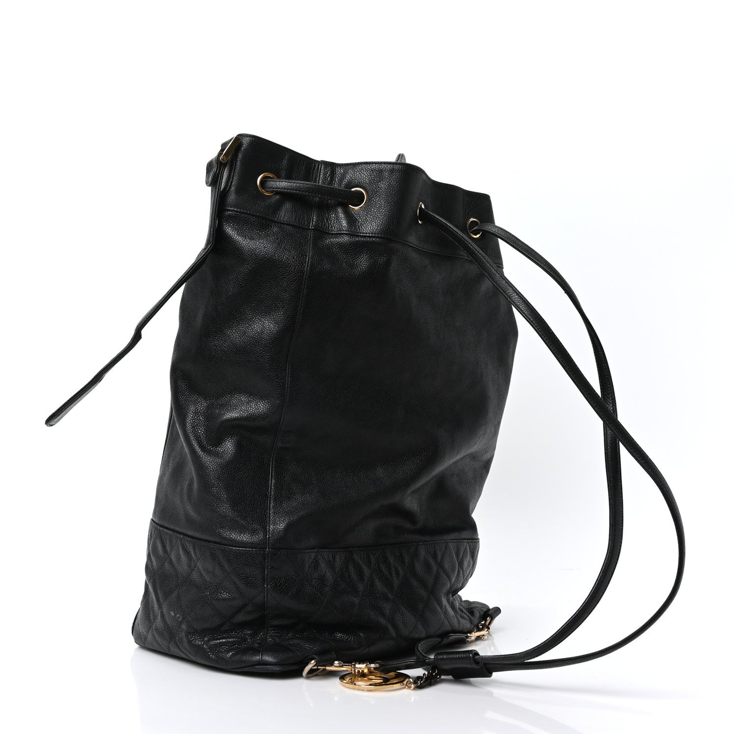 Caviar Quilted Drawstring Backpack Black