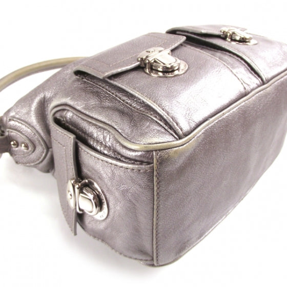 Leather Large Multipocket Hobo Silver