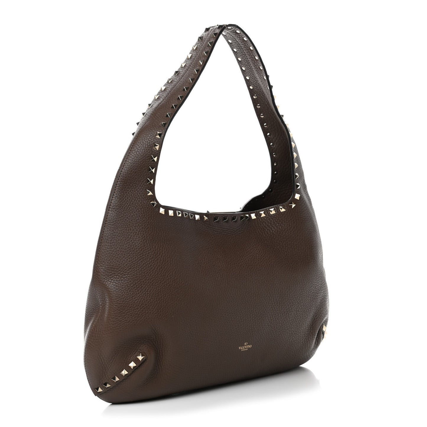 Grained Calfskin Large Rockstud Hobo Deep Taupe