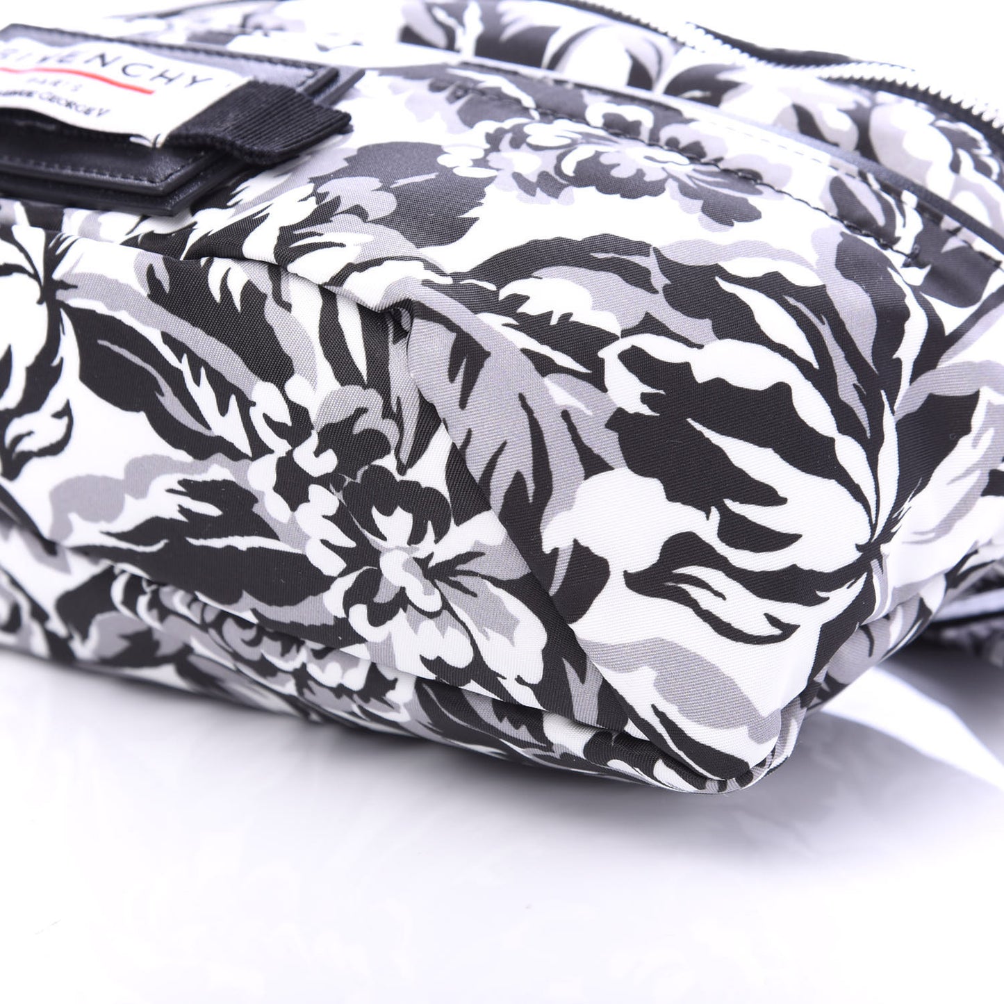 Nylon Print Floral Downtown Belt Bag Black White