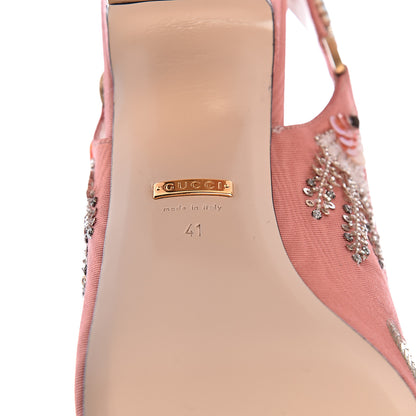 Gucci Moire Fabric Eyes Crystal Square G Madelyn Slingbacks 41 New Blush 5 of 10