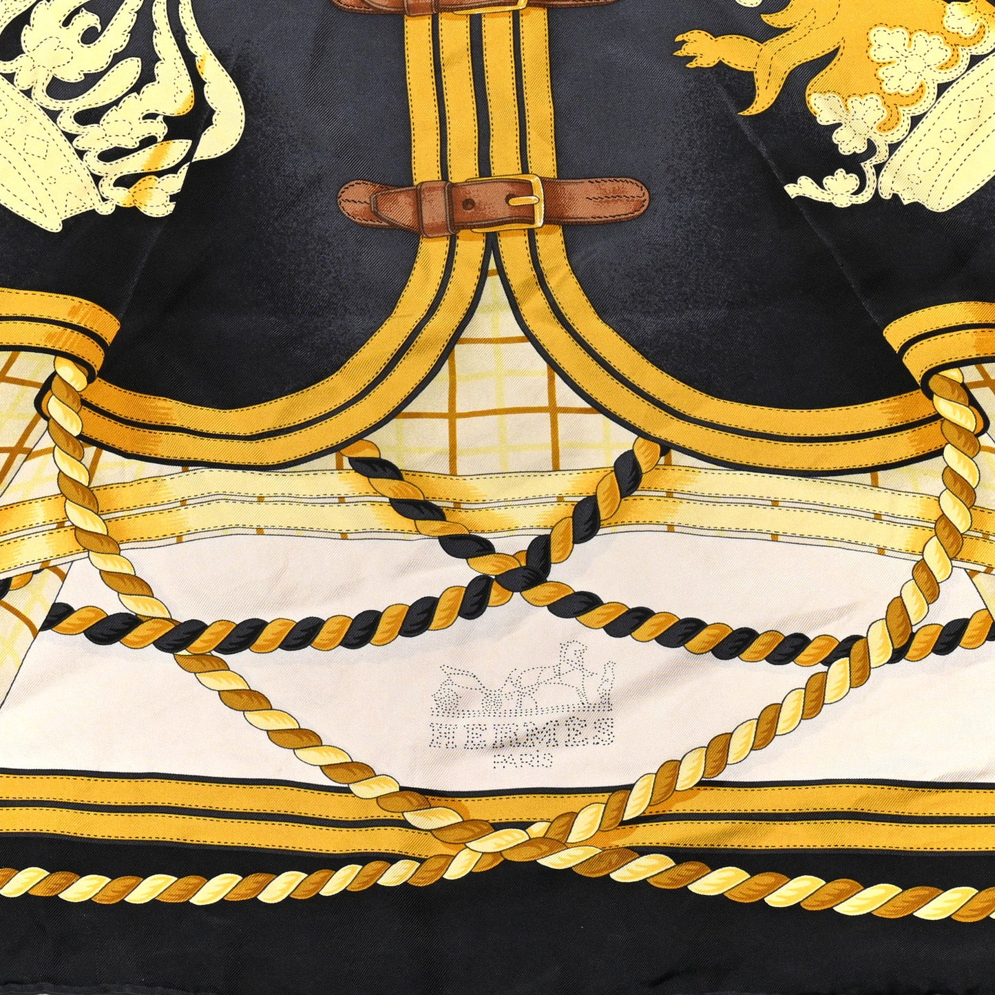 Silk Grande Tenue Scarf Wash 90 Black Cream Gold