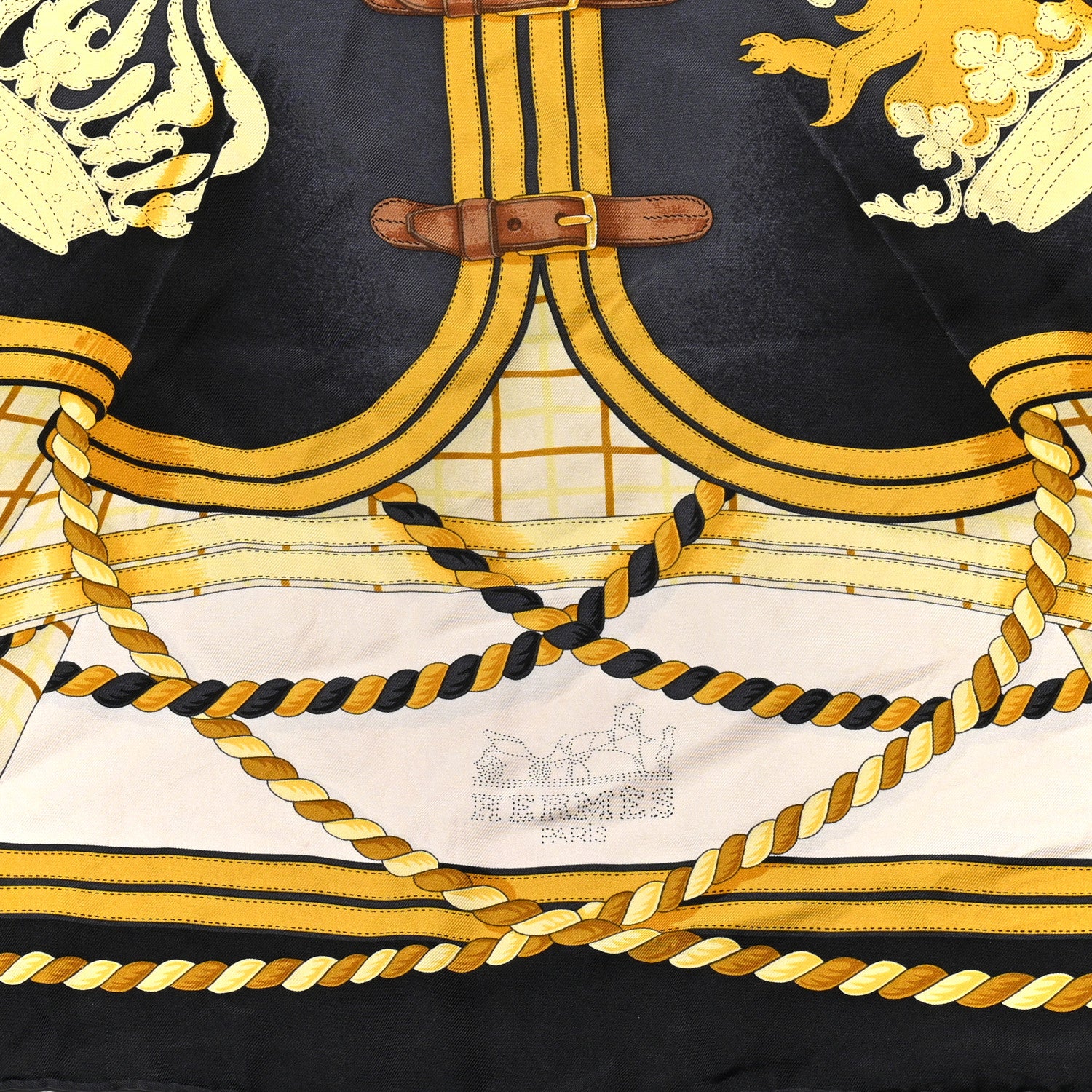 Hermes Silk Grande Tenue Scarf Wash 90 Black Cream Gold 2 of 6