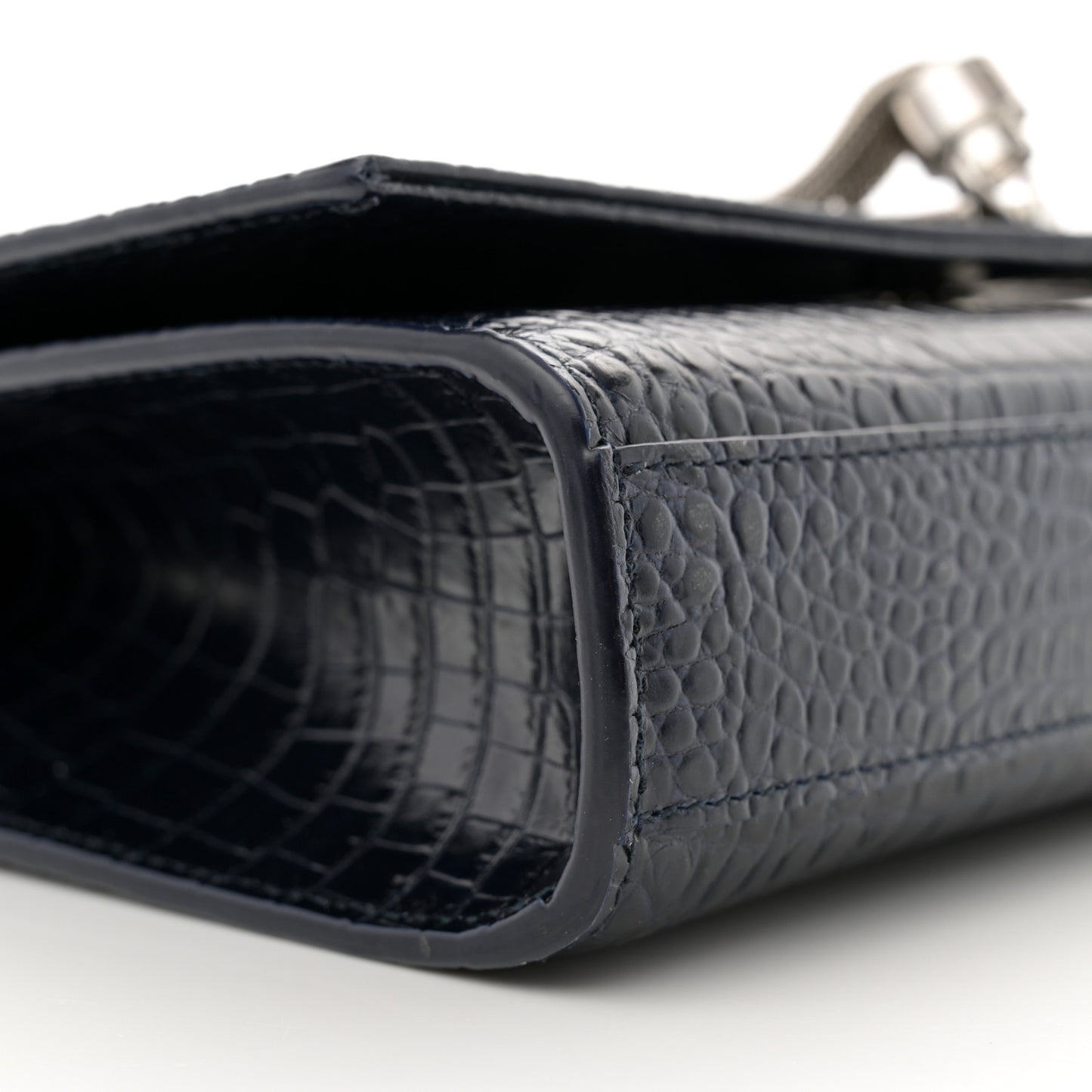 Calfskin Crocodile Embossed Medium Classic Monogram Kate Tassel Satchel Deep Marine