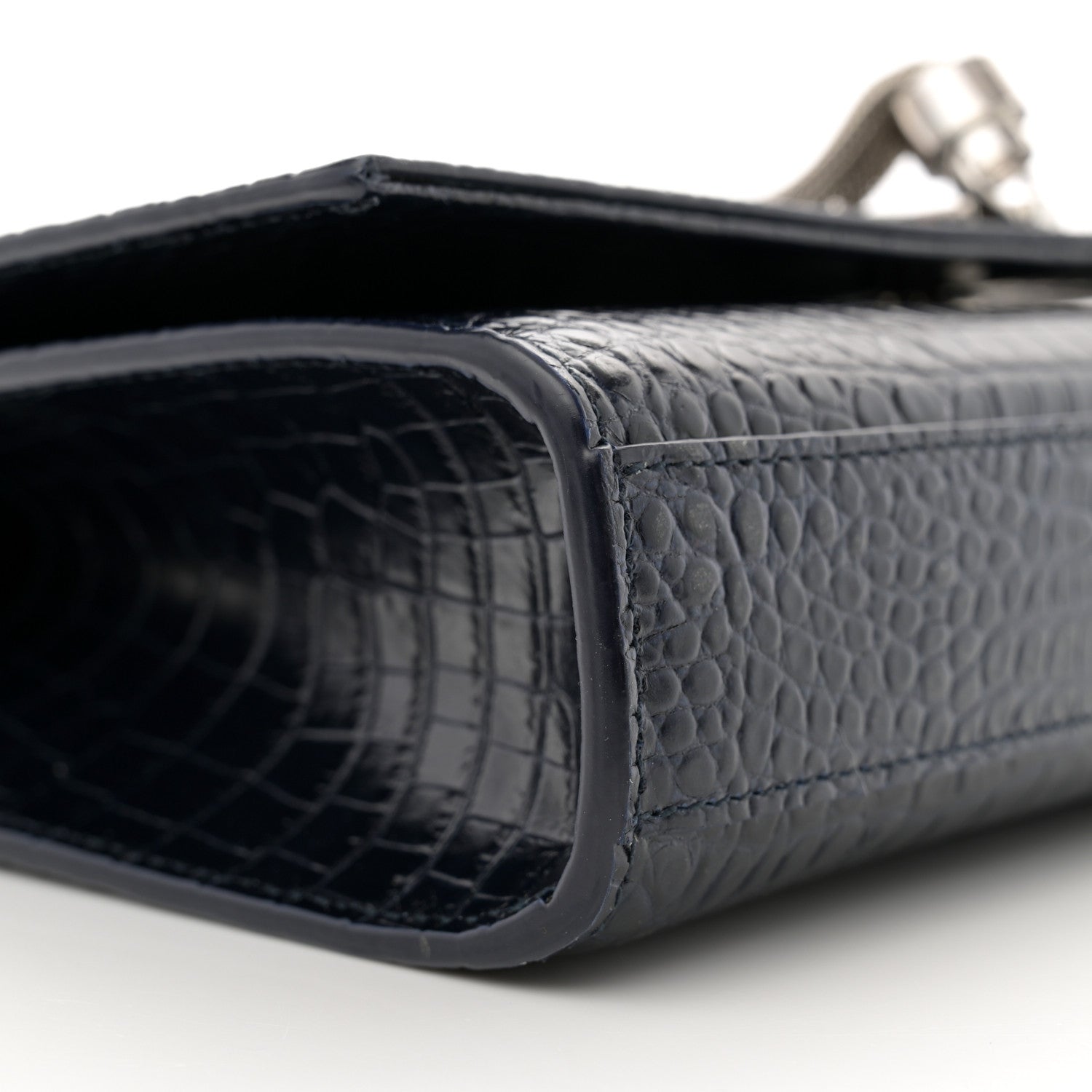 Saint Laurent Calfskin Crocodile Embossed Medium Classic Monogram Kate Tassel Satchel Deep Marine 9 of 15