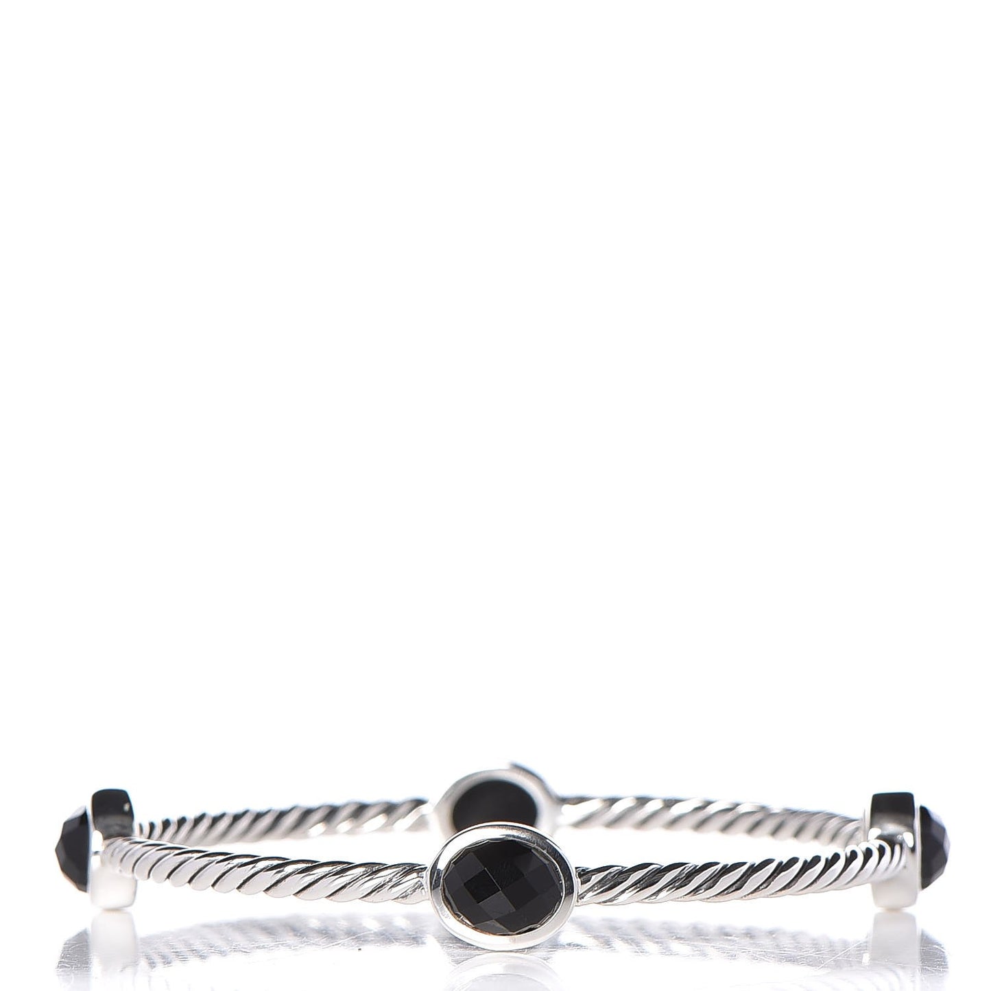 Sterling Silver Black Onyx 3mm Color Classics Four Station Bangle Bracelet