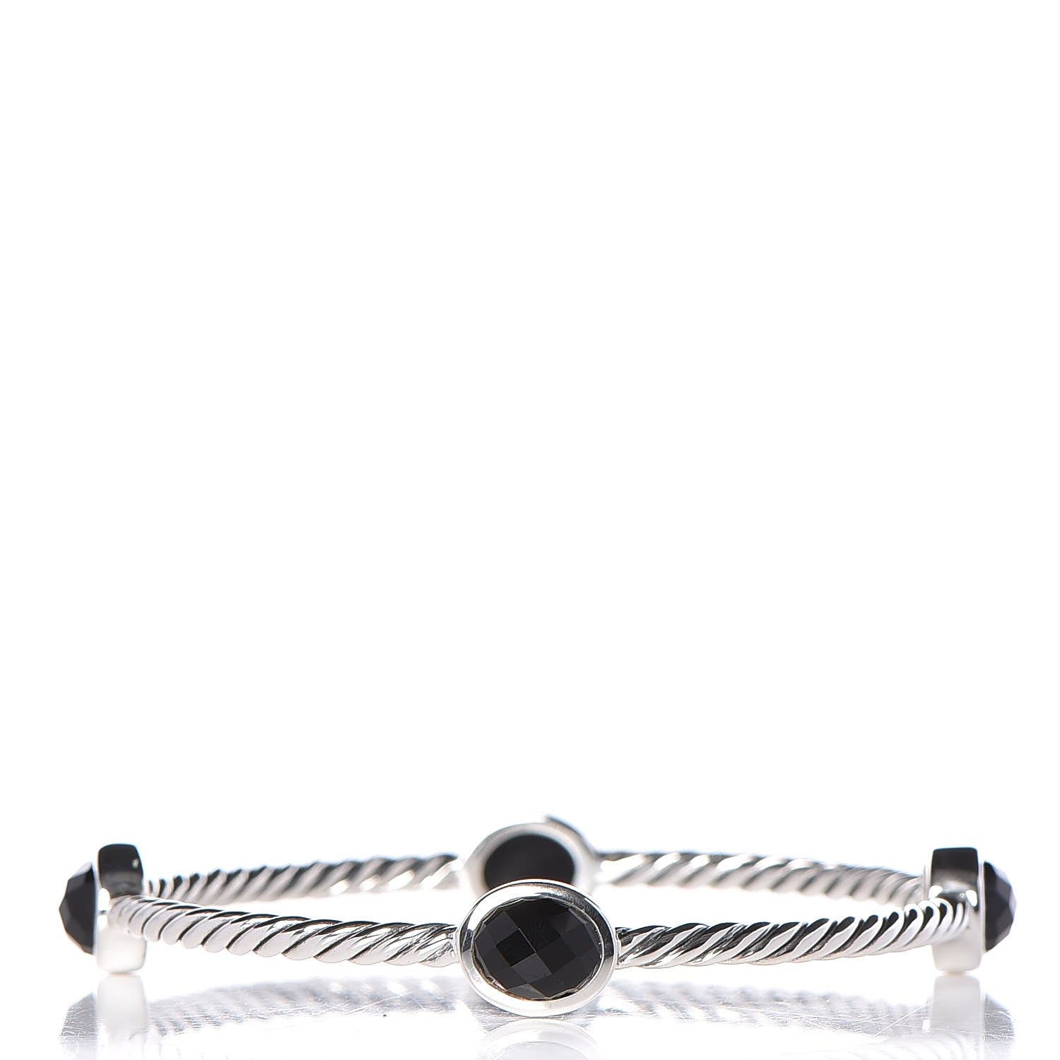 David Yurman Sterling Silver Black Onyx 3mm Color Classics Four Station Bangle Bracelet 1 of 4