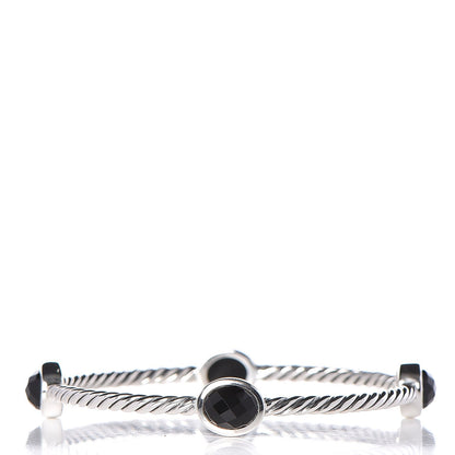 David Yurman Sterling Silver Black Onyx 3mm Color Classics Four Station Bangle Bracelet 1 of 4