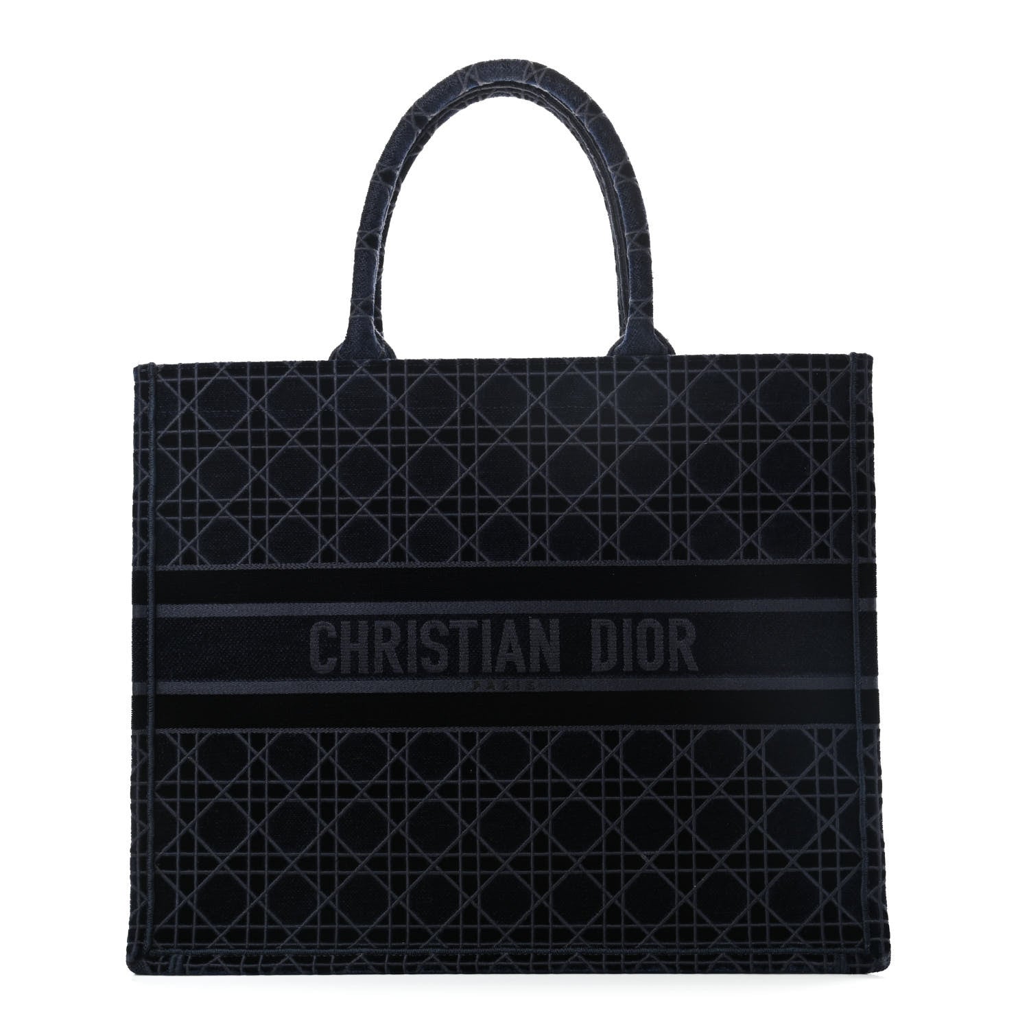 Christian Dior Velvet Cannage Large Book Tote Navy Blue 1 of 10