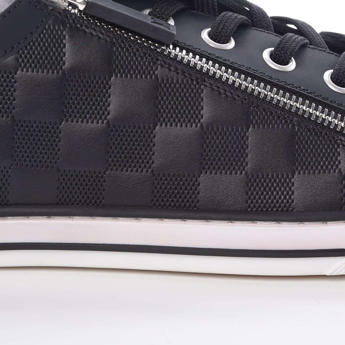 Calfskin Suede Damier Infini Aventure Zip Up Sneakers 9.5 Onyx