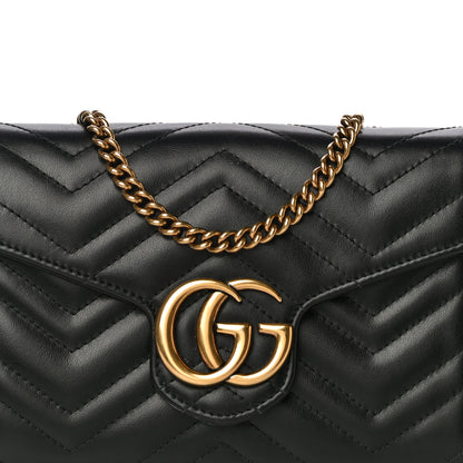 Gucci Calfskin Matelasse GG Marmont Chain Wallet Black 8 of 13