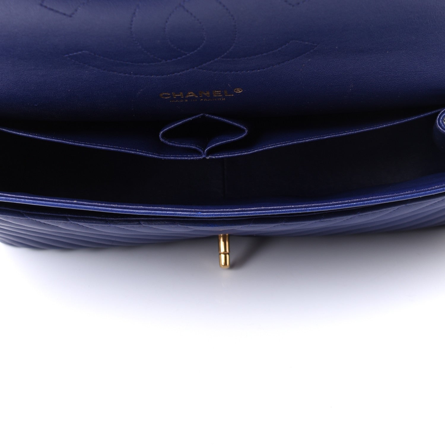 Chanel Lambskin Chevron Quilted Jumbo Double Flap Blue 5 of 6