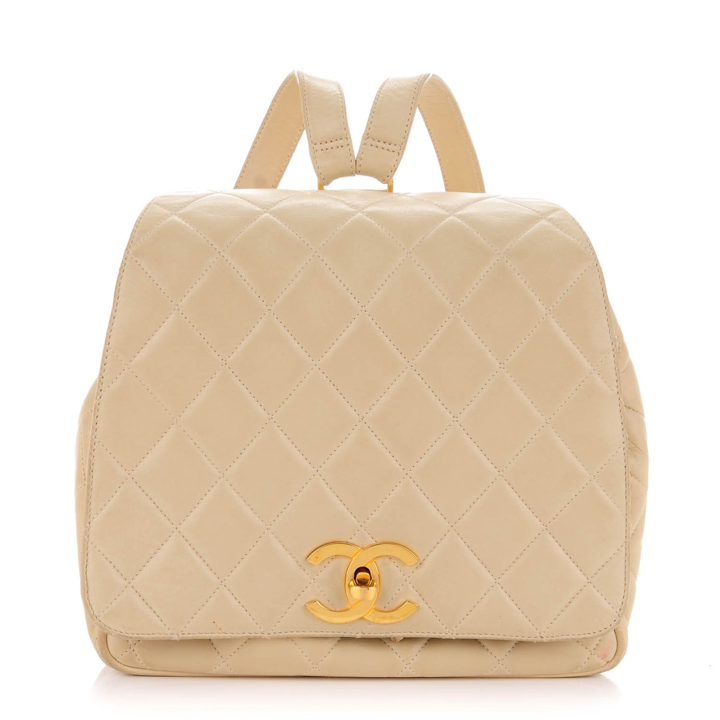 Lambskin Quilted Backpack Beige Clair