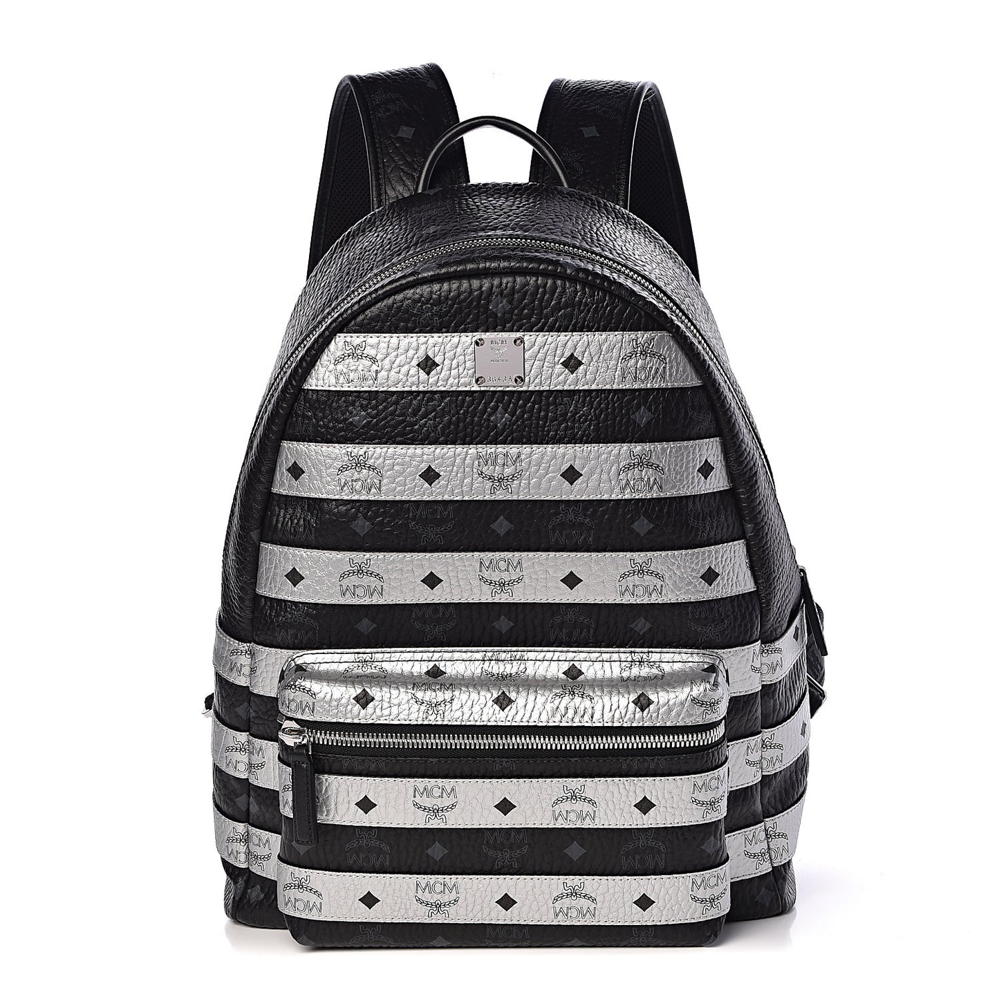 Metallic Visetos Striped Medium Stark Backpack Silver Black