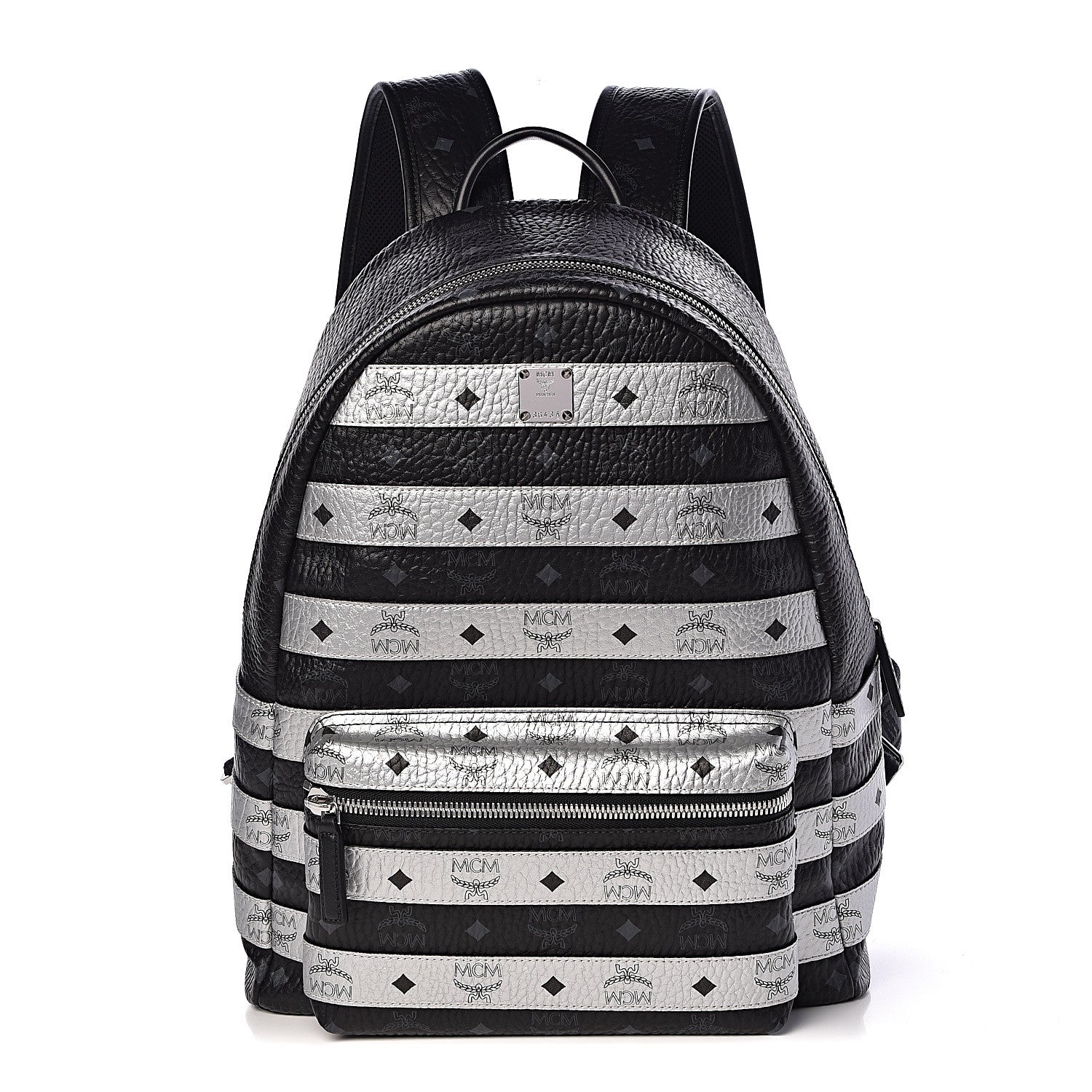 MCM Metallic Visetos Striped Medium Stark Backpack Silver Black 1 of 17