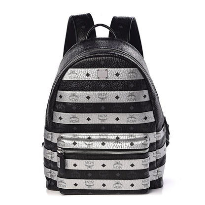 MCM Metallic Visetos Striped Medium Stark Backpack Silver Black 1 of 17