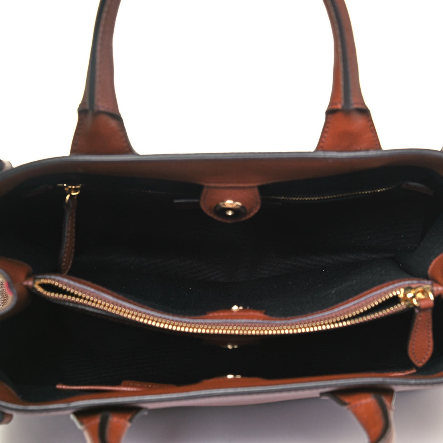 Burberry Grainy Calfskin House Check Medium Banner Tote Tan 5 of 9