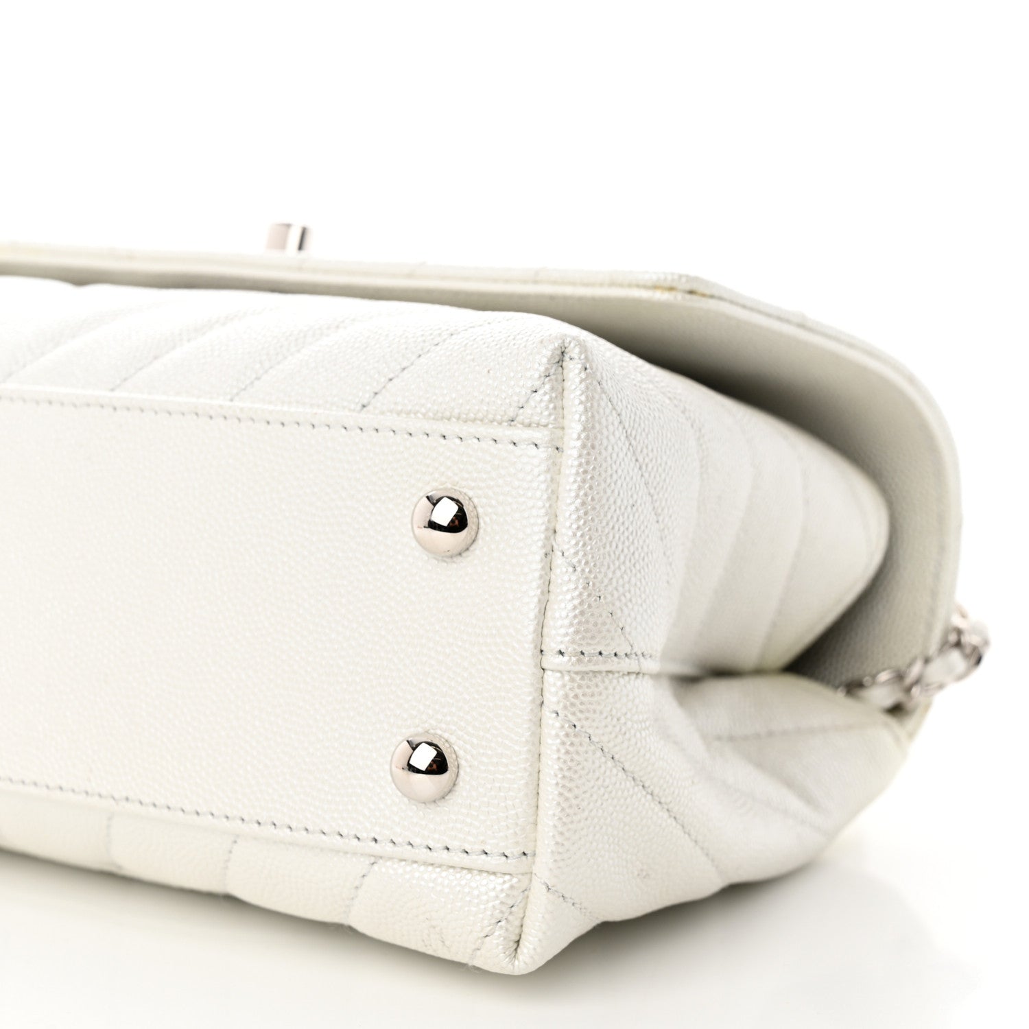 Chanel Iridescent Caviar Chevron Quilted Mini Coco Handle Flap White 10 of 12