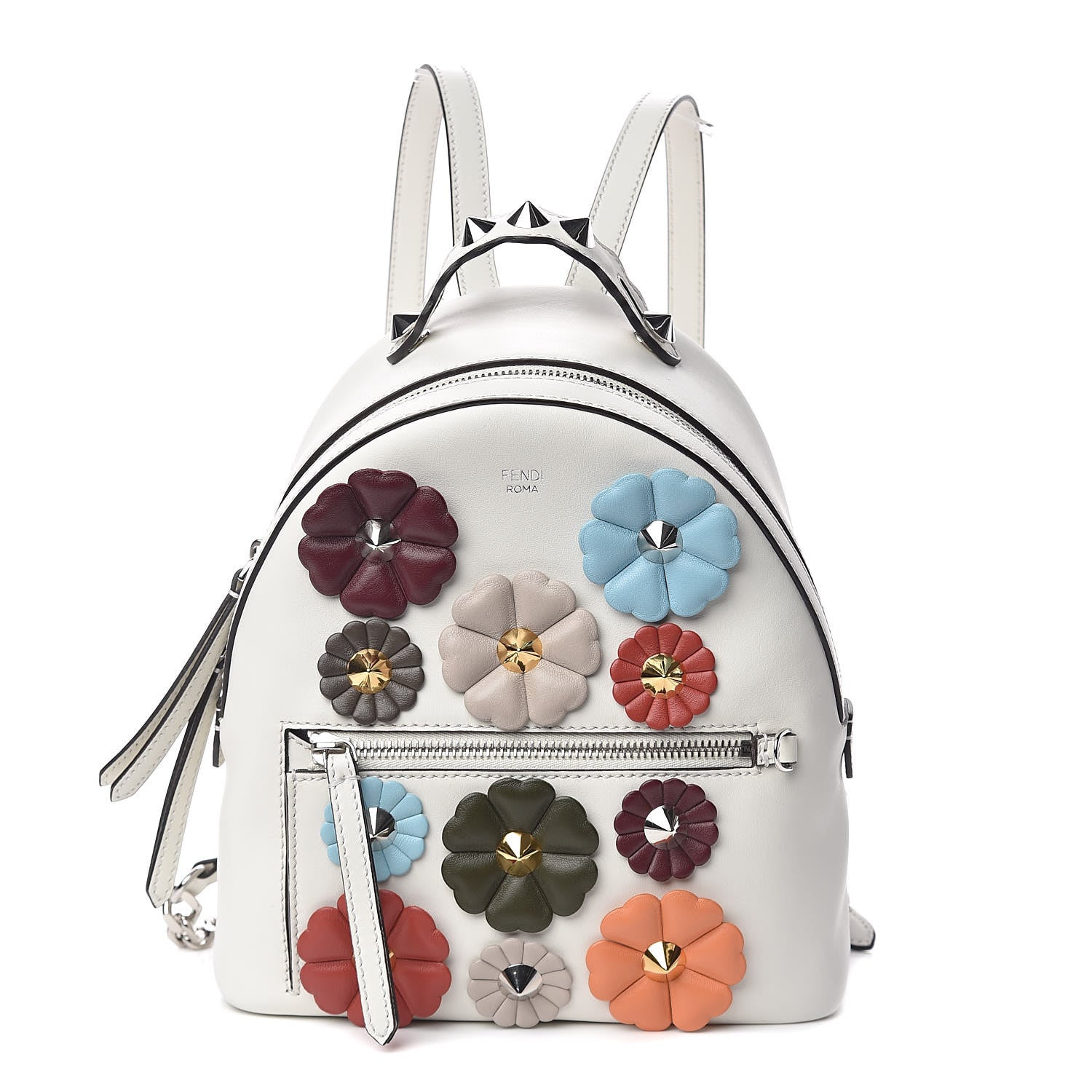Fendi Vitello Century Nappa Flowerland Studded Mini Backpack White Ice Multicolor 1 of 10
