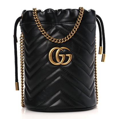 Gucci Calfskin Matelasse Mini GG Marmont 2.0 Bucket Bag Black 1 of 9