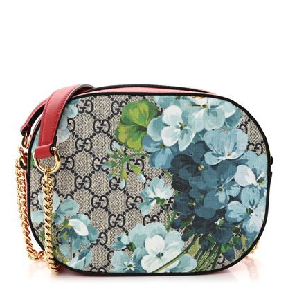 Gucci GG Supreme Monogram Blooms Mini Chain Shoulder Bag Beige Blue Navy Hibiscus Red 1 of 10