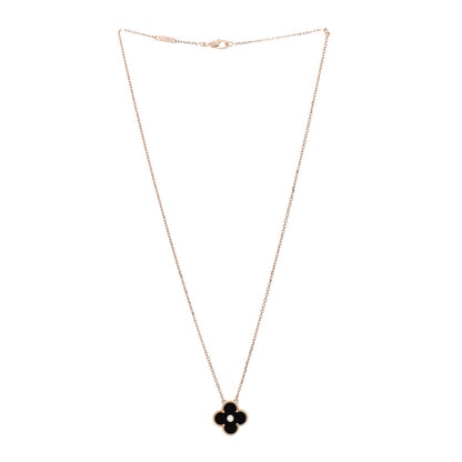 Van Cleef & Arpels 18K Rose Gold Diamond Black Onyx Vintage Alhambra Pendant Necklace 3 of 6