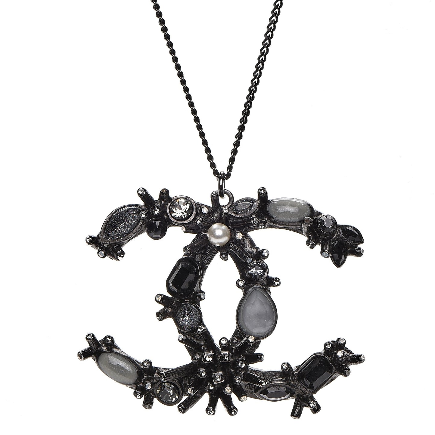 Ruthenium Crystal CC Necklace Black
