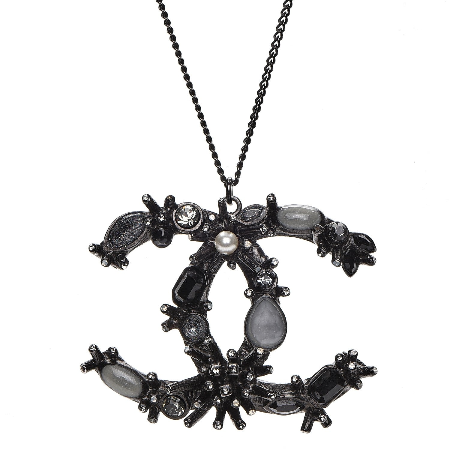 Chanel Ruthenium Crystal CC Necklace Black 3 of 7