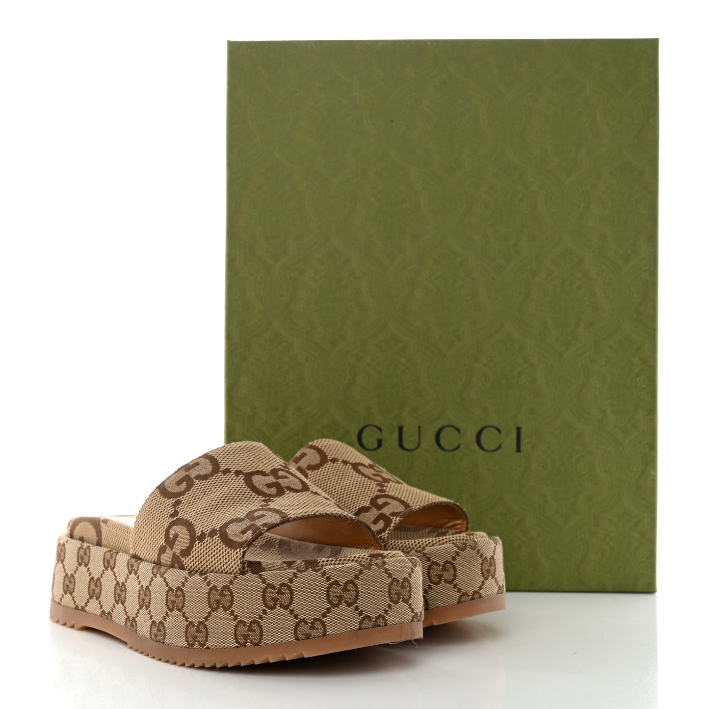 Monogram Maxi GG Angelina Platform 55mm Slide Sandals 36 Camel Ebony
