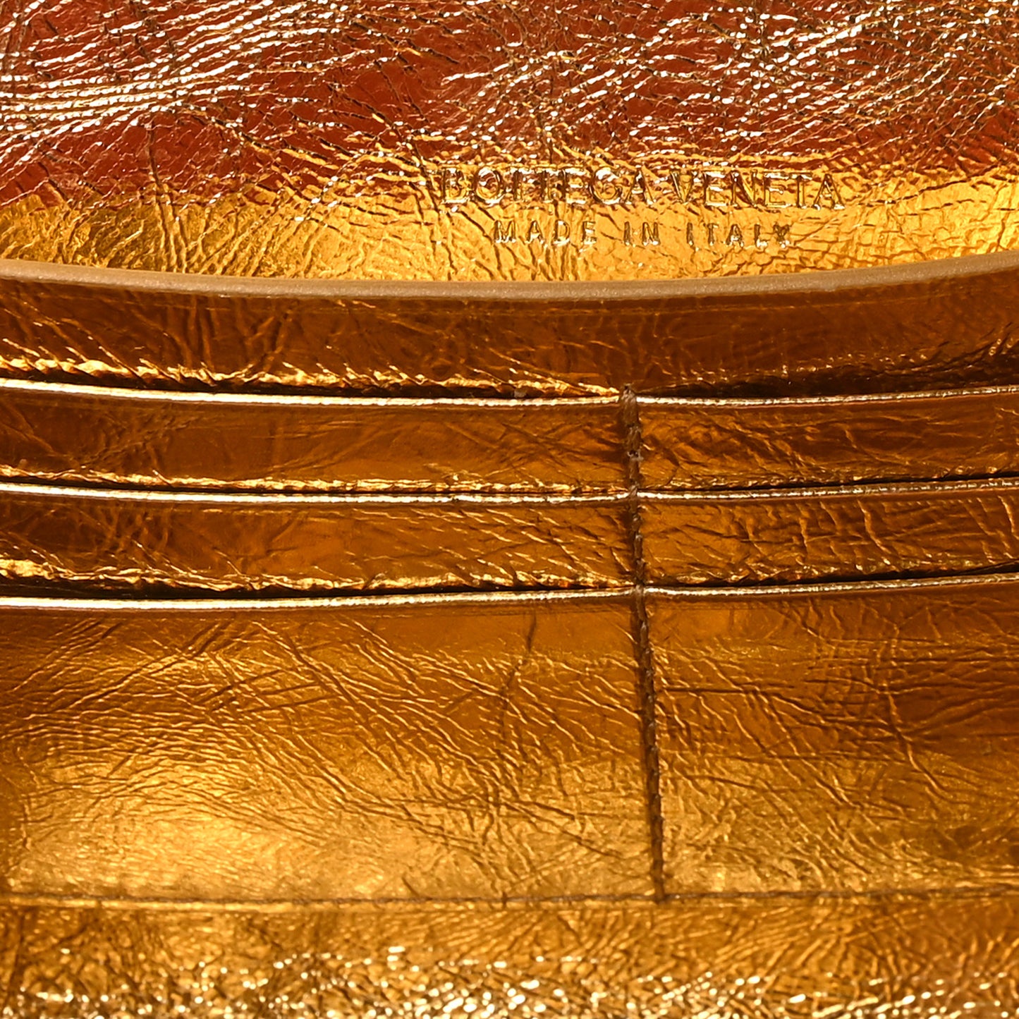 Metallic Lambskin Intrecciato Long Andiamo Top Handle Clutch Gold