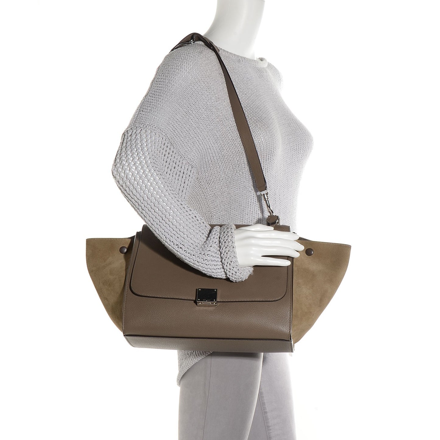 Drummed Calfskin Suede Medium Trapeze Souris