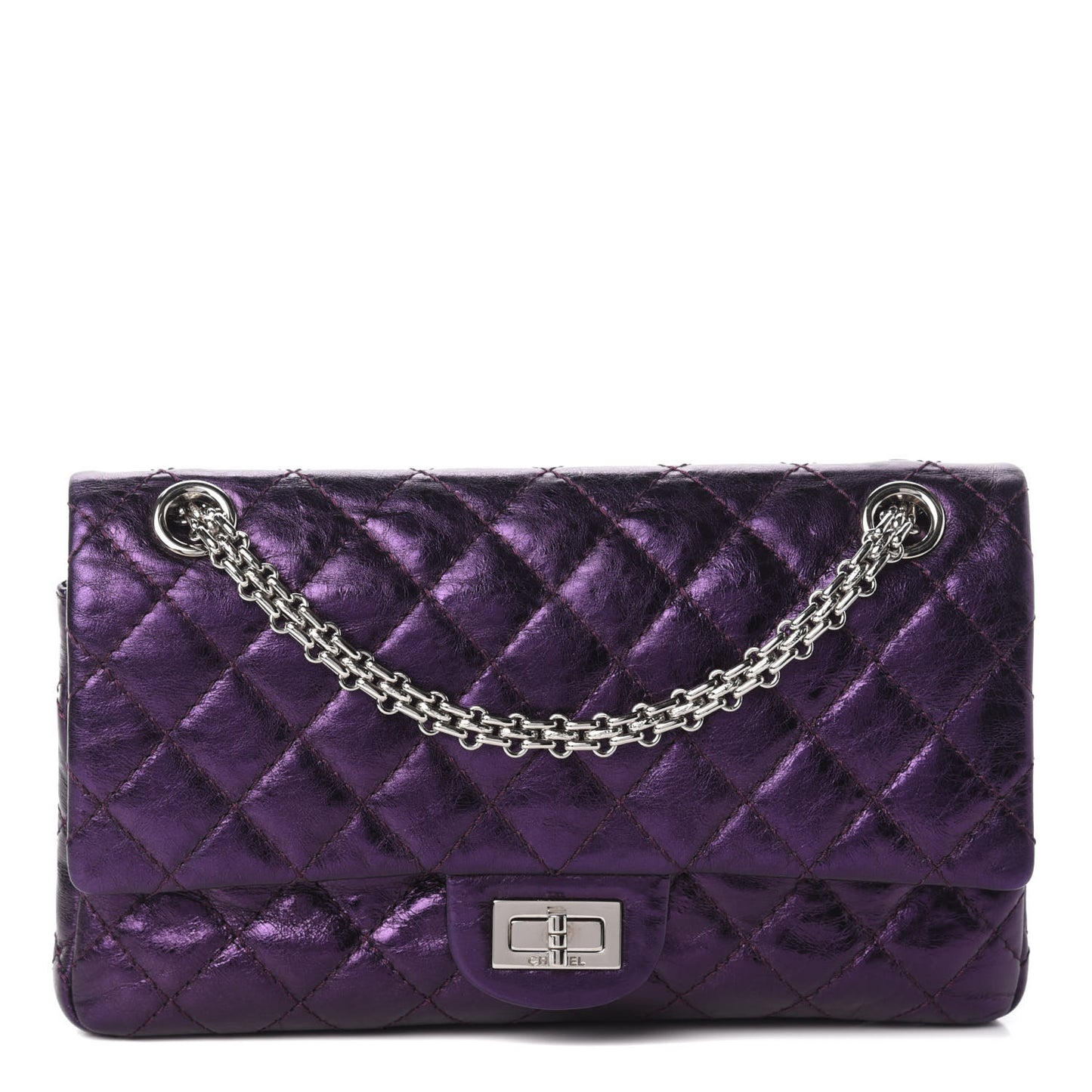 Metallic Aged Calfskin Quilted 2.55 Reissue Flap Purple