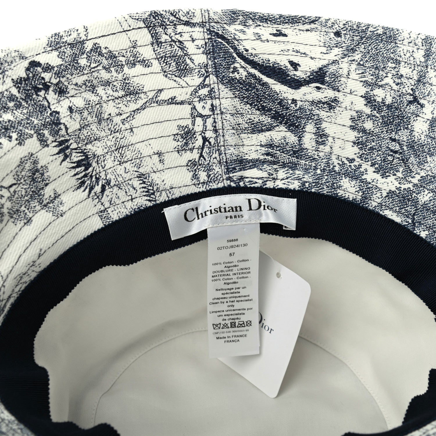 Christian Dior Cotton Toile De Jouy Bucket Hat 57 Blue 7 of 9